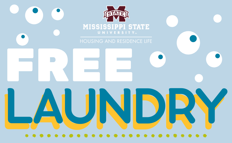 Graphic with bold letters stating "Free Laundry"